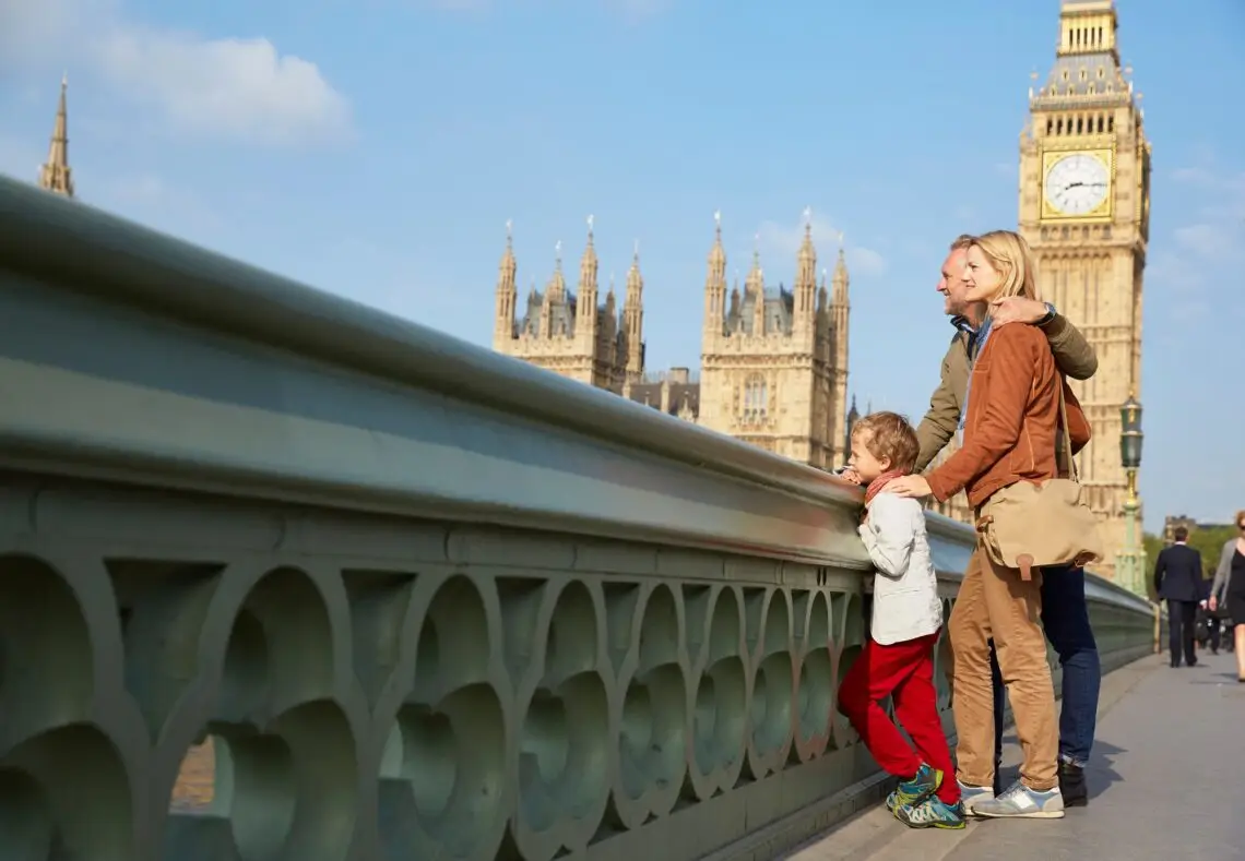 Family on westminster bridge looking at view